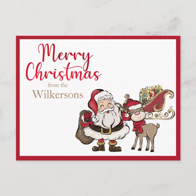 Jul - Anpassat namn för Santa och Rudolph Helg Vykort (Framsida)