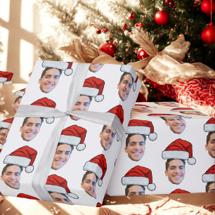 Jul Anpassningsbar Ansikte Photo Santa Hat Gift Presentpapper