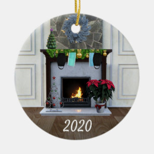 Jul Ansikte mask Fireplace Covid Funny 2020 Julgransprydnad Keramik