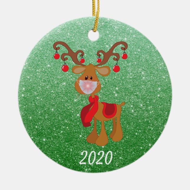 Jul Ansikte Mask Rudolph Reindeer 2020 Julgransprydnad Keramik (Framsidan)