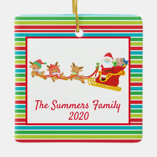 Jul Ansikte Mask Santa and Reindeer 2020 Julgransprydnad Keramik (Framsida)