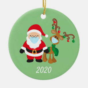Jul Ansikte Mask Santa and Reindeer 2020 Namn Julgransprydnad Keramik