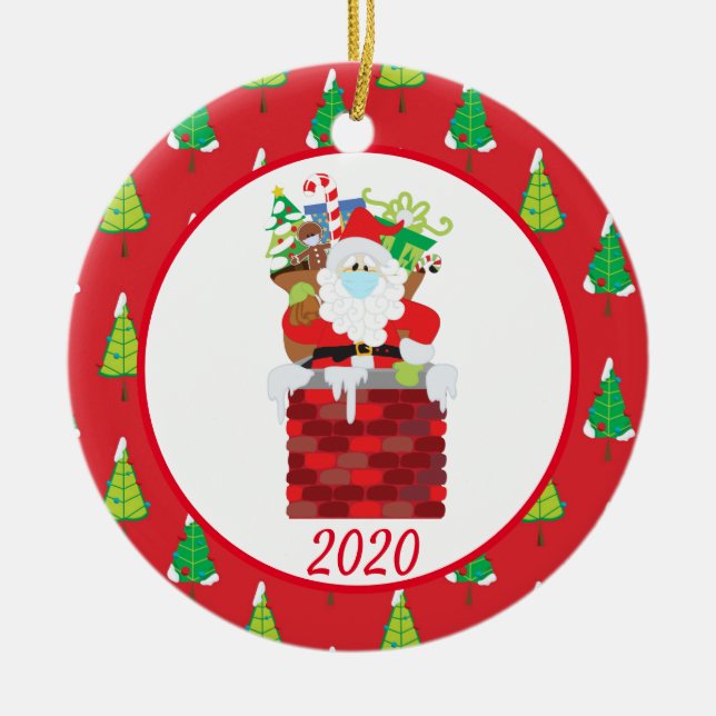 Jul Ansikte Mask Santa Cute 2020 Julgransprydnad Keramik (Framsidan)