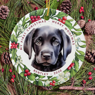 Jul-Ansikte, Mask Santa Hund 2020, pandemi Julgransprydnad Keramik