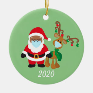 Jul Ansikte Mask Santa Reindeer Ethnic 2020 Julgransprydnad Keramik