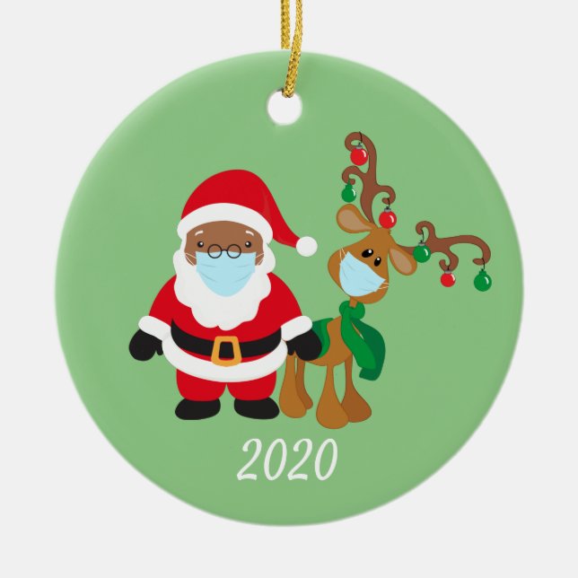 Jul Ansikte Mask Santa Reindeer Ethnic 2020 Julgransprydnad Keramik (Framsidan)