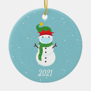 Jul Ansikte Mask Snögubbe 2021 Julgransprydnad Keramik