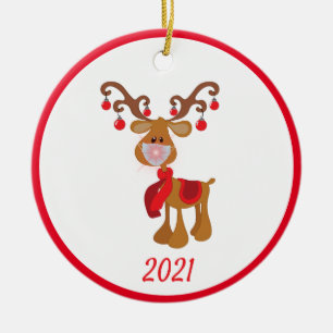 Jul ansiktsmask Rudolph ren 2021 Julgransprydnad Keramik