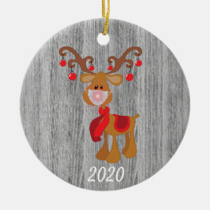 Jul ansiktsmask Rudolph renen 2020 Trä Julgransprydnad Keramik