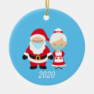 Jul Ansiktsmask Santa och Mrs Claus Julgransprydnad Keramik