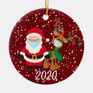 Jul ansiktsmask Santa och renar 2020 paljetter Julgransprydnad Keramik