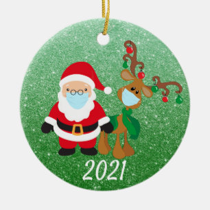 Jul ansiktsmask Santa Ren 2021 Glitter Julgransprydnad Keramik