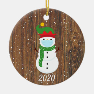 Jul ansiktsmask Snemann 2020 Trä Julgransprydnad Keramik
