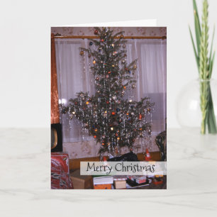 Jul Antique Gräs Träd med Tinsel och gåvor Helgkort
