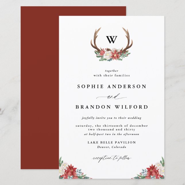 Jul Antler Winter Wedding bjudande (Fram/baksida)