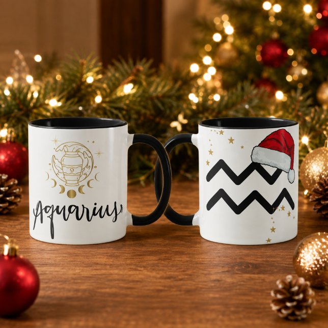 Jul Aquarius Zodiakus Tomtehatt Mugg (Skapare uppladdad)