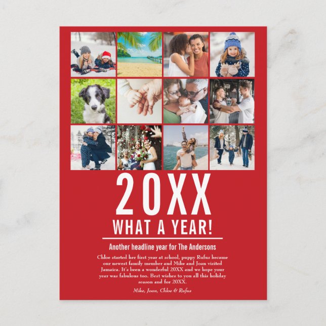 Jul år i översikt Foto Collage Snöflingor Helg Vykort (Framsida)