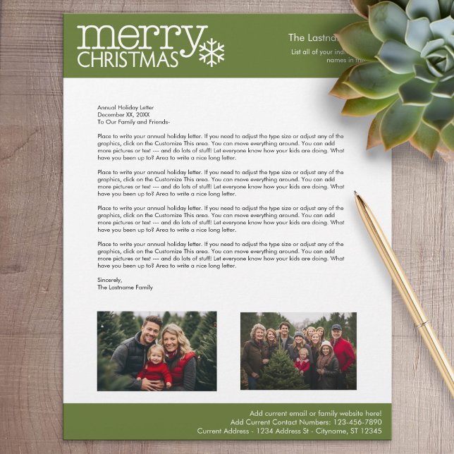 Jul - Årlig julbrev med foton Brevhuvud (Personalized Stationery)