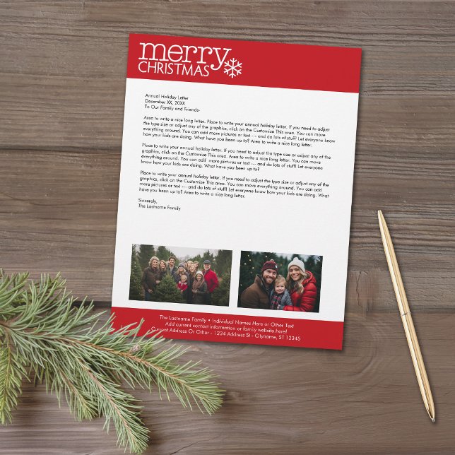 Jul - Årligt fotfoto för familjen Helgdag Brev 2 Brevhuvud (Christmas Letter letterhead with 2 photos and custom text)