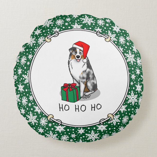 Jul Australian shepherd (blått blått grå/w 1) Rund Kudde (Framsidan)