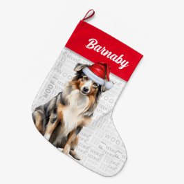 Jul Australian shepherd med Hund Namn Stor Julstrumpa