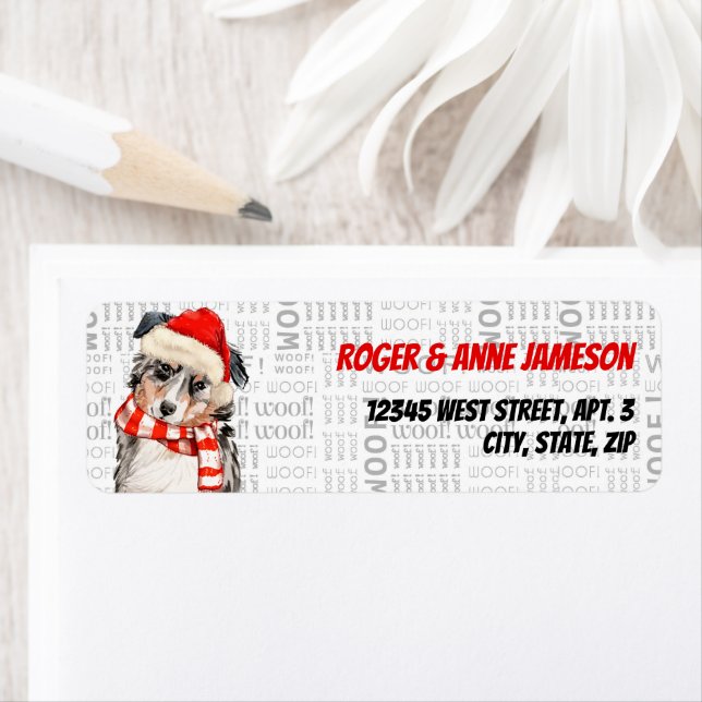 Jul Australian shepherd med Namn Returadress Etikett (Insitu)