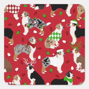 Jul Australian shepherd Square Sticker Fyrkantigt Klistermärke
