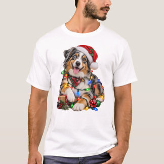 Jul Australisk Shepherd insvept i lampor T Shirt