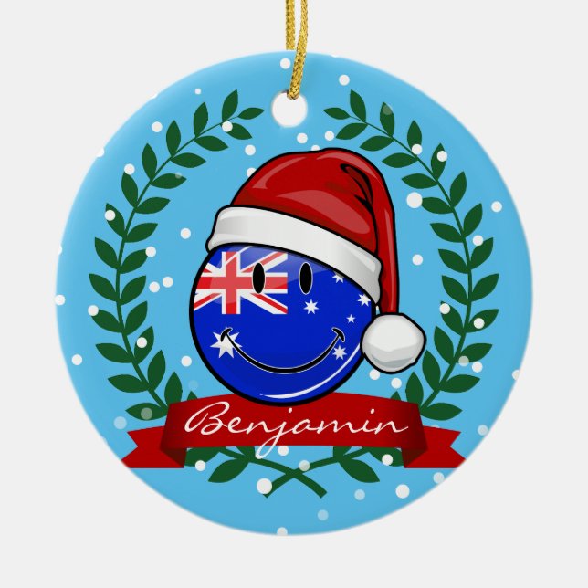 Jul Auzzie stil Smiling Australian Flagga Julgransprydnad Keramik (Framsidan)