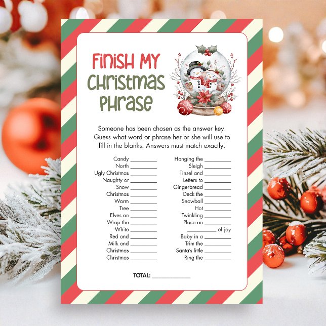 Jul Avsluta Julfrasspelet Julkort (Finish the Christmas Phrase Christmas Game Card)