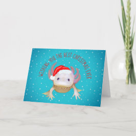 Jul Axolotl med Santa Hat och Fairy Ljus Helgkort