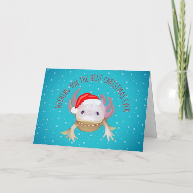 Jul Axolotl med Santa Hat och Fairy Ljus Helgkort (Framsida)