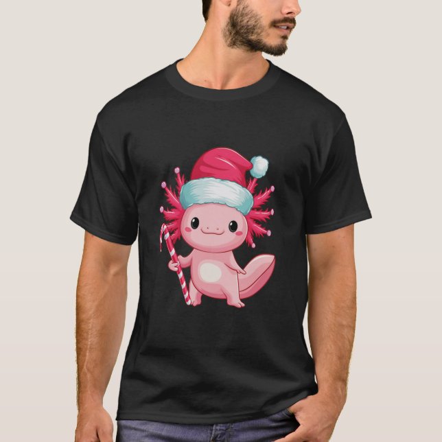 Jul Axolotl Santa Hat Candy cane Cute Holida T Shirt (Framsida)