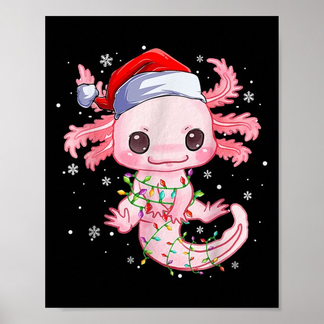 Jul Axolotl Santa Hat Ljus japansk Cute A Poster (Framsidan)