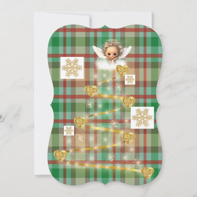Jul Baby Ängel Guld Plaid Platt Välkomstkort Kort (Framsida)