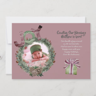 Jul Baby Birth Announcement Mauve Julkort