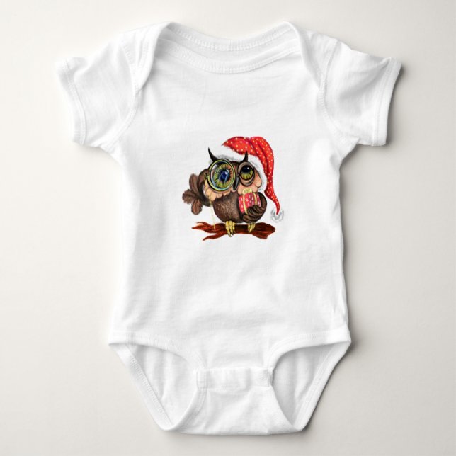 Jul Baby Bodydräkt Gift Baby Uggla med gåvor T Shirt (Framsida)