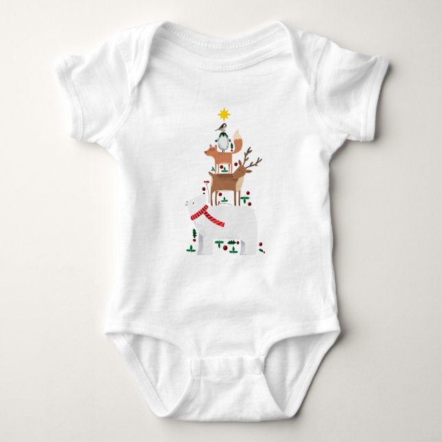 Jul baby bodykostdräkt söta djur polar björn t shirt (Framsida)