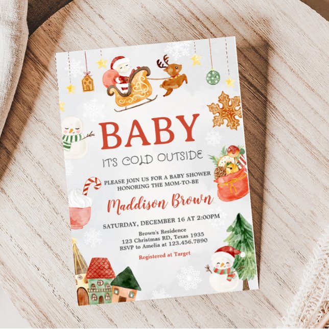 Jul Baby Det är Kallet utanför babyskabinen Inbjudningar (Christmas Baby Shower Invitation)