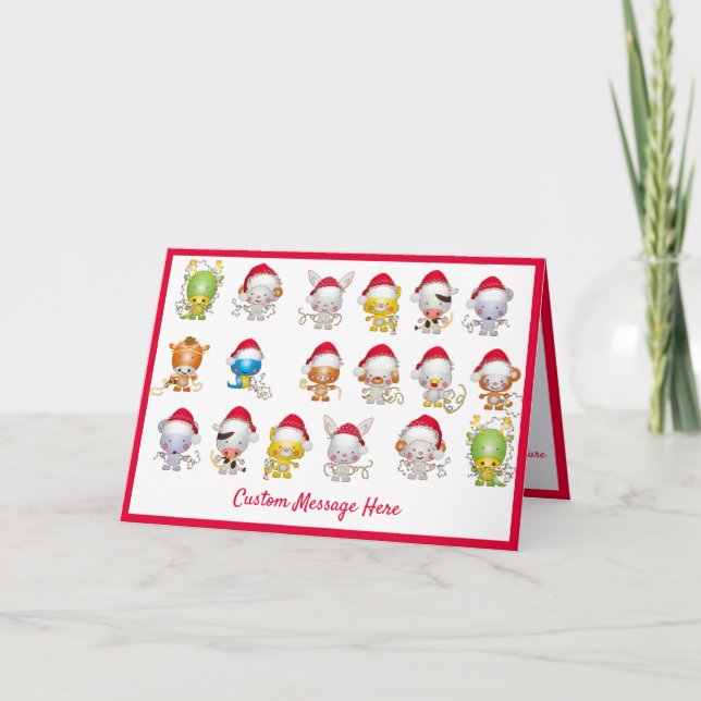 Jul Baby djur Santa Hat Julhälsningar Kort (Framsida)