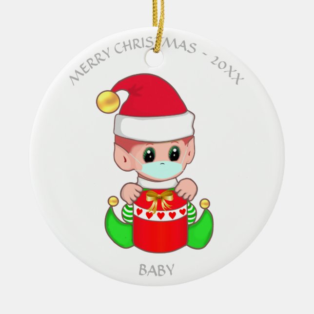 Jul baby elf med ansikte mask julgransprydnad keramik (Framsidan)