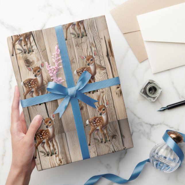 Jul Baby Fawn Rustik Trä Presentpapper (Gifting)