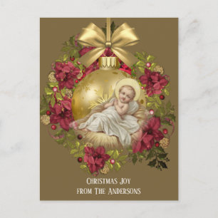 Jul Baby Jesus i Blommigten Manger Ornamet Vykort