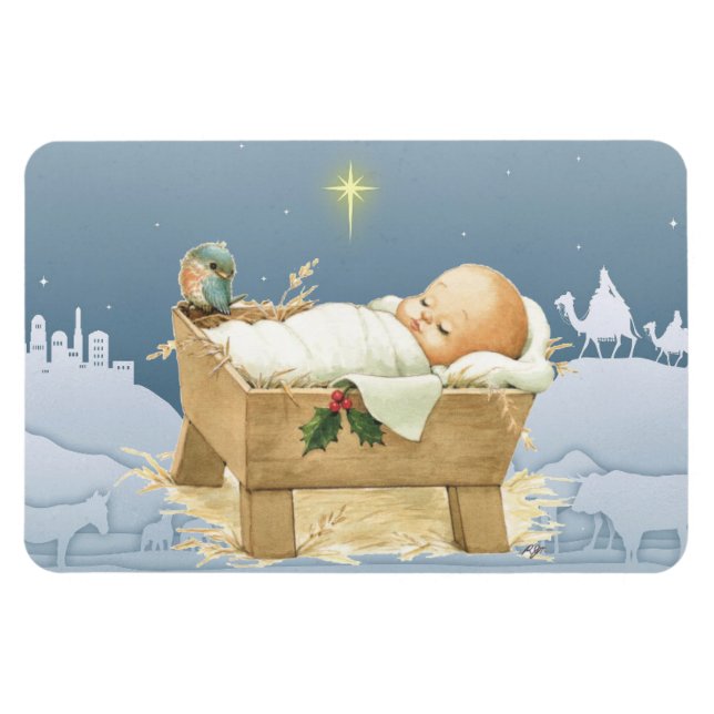 Jul Baby Jesus Nativitet 4 x 6 Magnet (Horisontell)