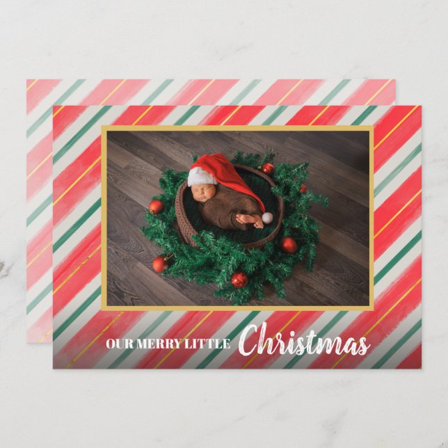 Jul Baby Photo Tillkännagivande för födelse Julkort (Fram/baksida)