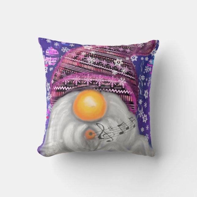 Jul Baby Pillow Gnome i Lila Hat sjunger Kudde (Framsida)