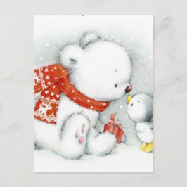 Jul Baby Polar Bear Kissing Bird Helg Vykort