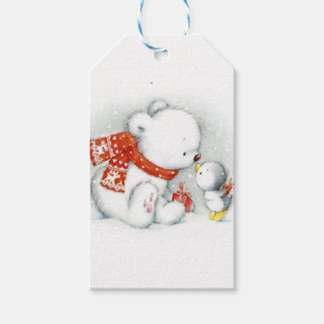 Jul Baby Polar Bear Kissing Bird Presentetikett (Framsidan)