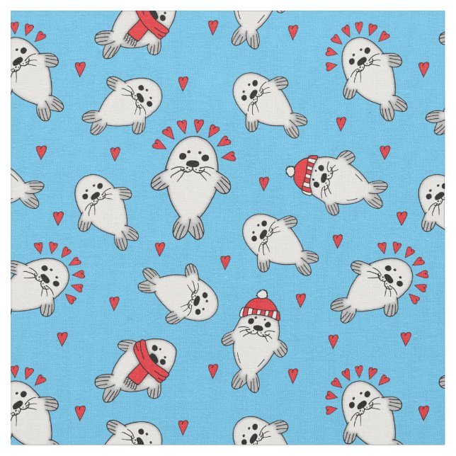 Jul Baby säl Valp Djurvinter Mönster Tyg (Närbild)