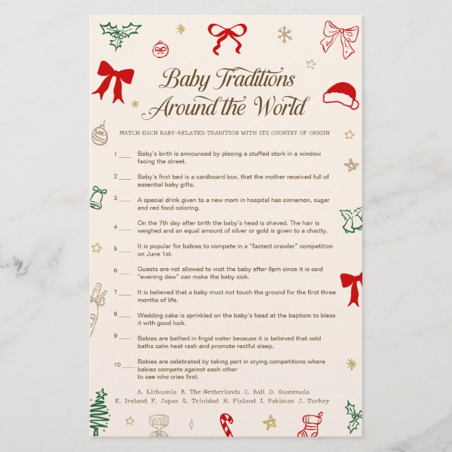 Jul Baby Shower Baby Traditioner Spel  (Framsida)